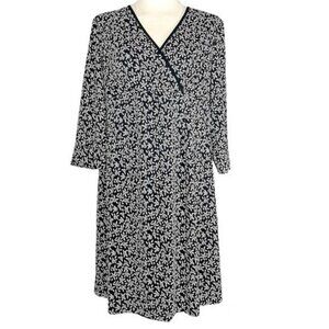 Floral Print Maternity Dress V Neck‎ Black Tan Career Faux Wrap Babydoll Size M